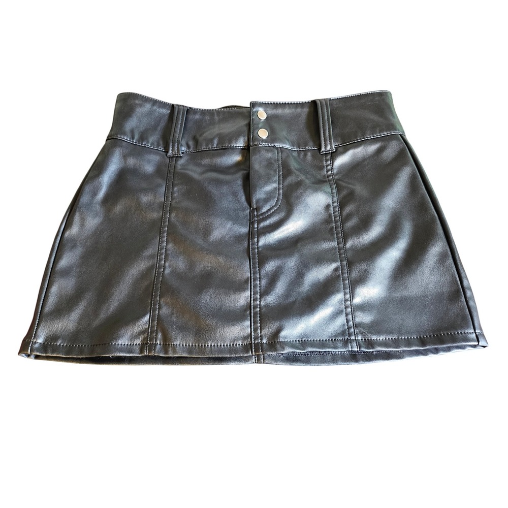 H&M Divided Faux Leather Mini Skirt Womens Size 2 Black High Waist Edgy
